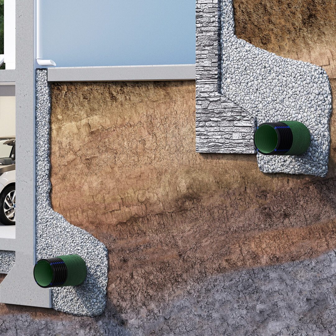 GEODRAIN PLUS doppelwandig strukturierte perforierte biegsame Rohre mit Geotextil